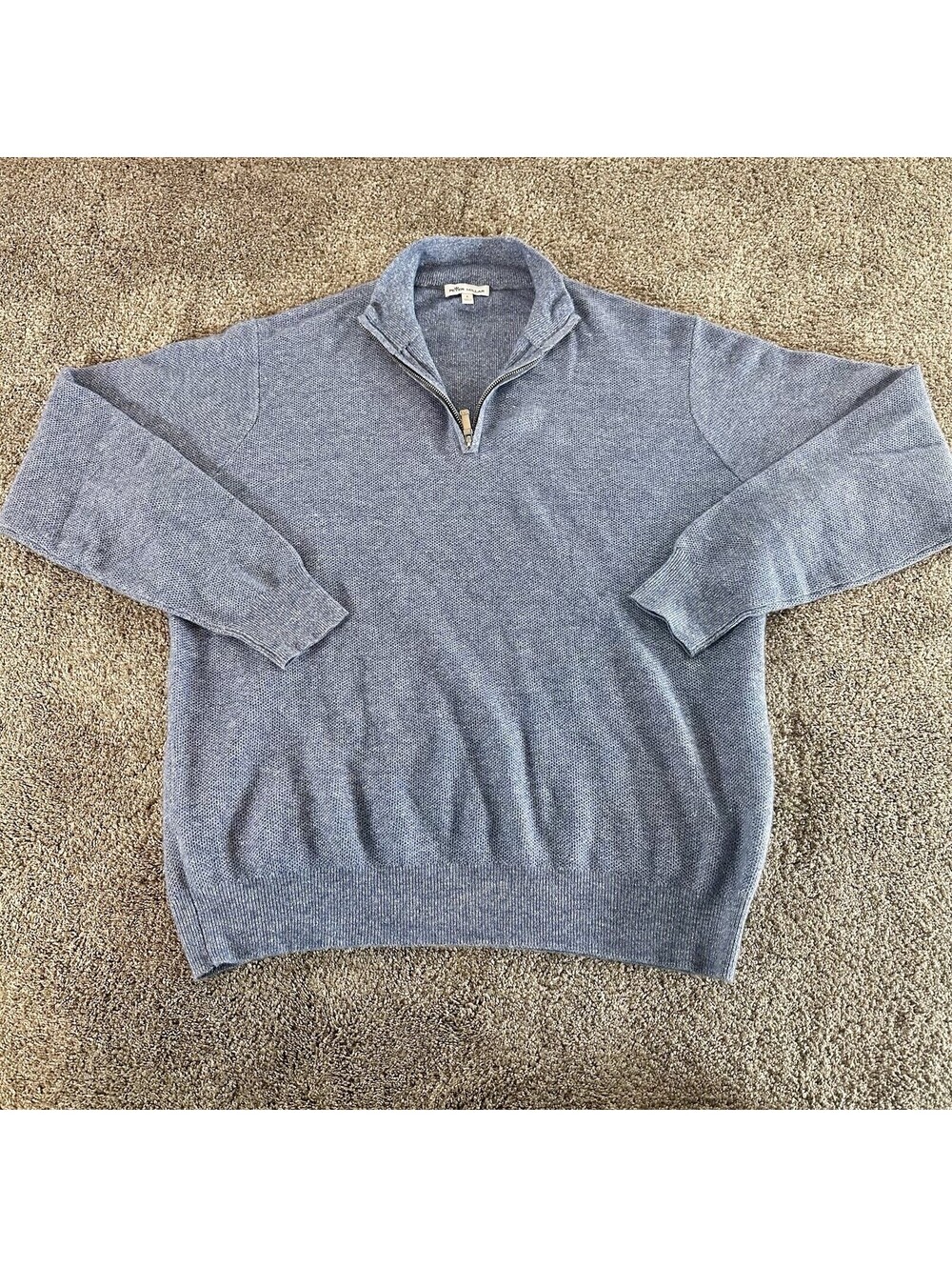 Peter Millar Mens L Sweater Quarter Zip Sweater Blue Cashmere Linen Knit